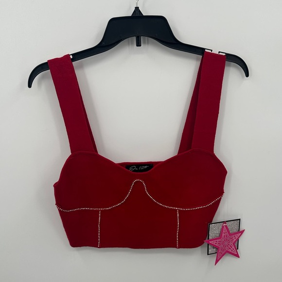 On 12th Tops - On 12th Women's Crop Embellished Top in Red Size Medium